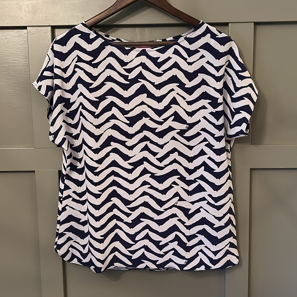 Lilly Pulitzer Silk Blouse Seagull Bird Print Blue White Size Medium